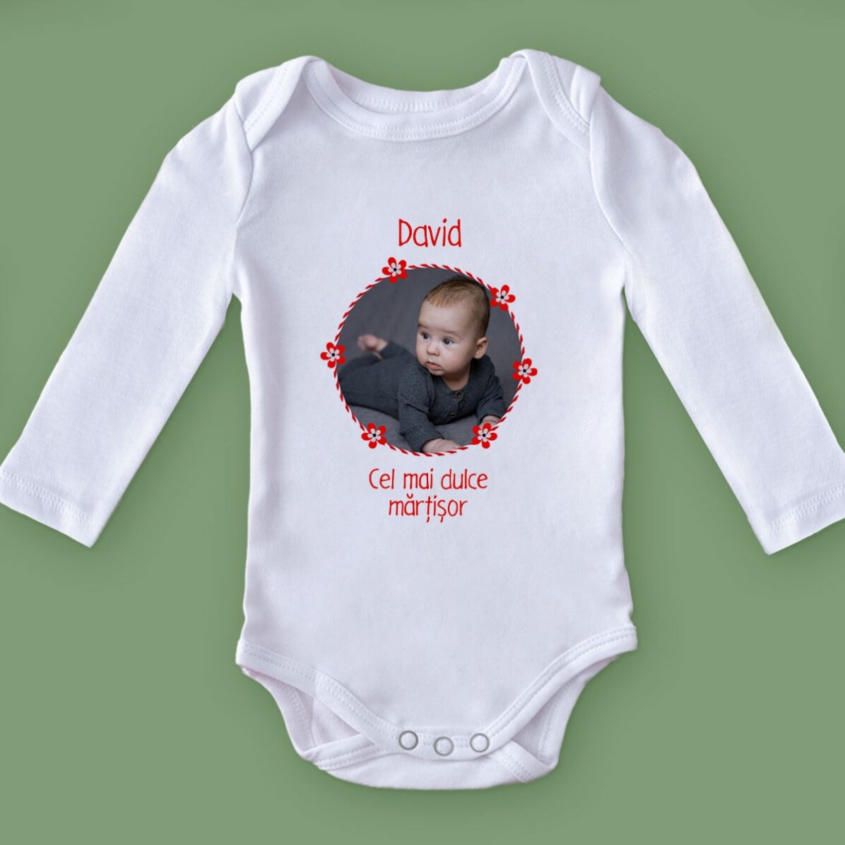Kinderbodysuit, gepersonaliseerd met een foto en tekst