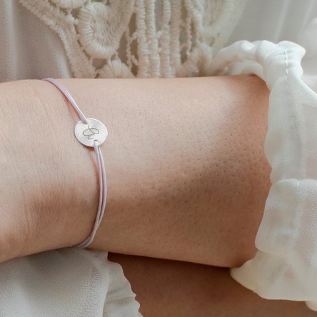 Gepersonaliseerde armband met koord - muntje 10 mm - 925 zilver - model met initiaal 3