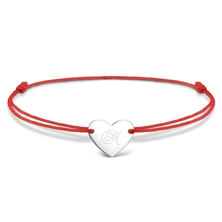 Gepersonaliseerde armband met koord - hartje 12x10 mm - 925 zilver - model met initiaal 3