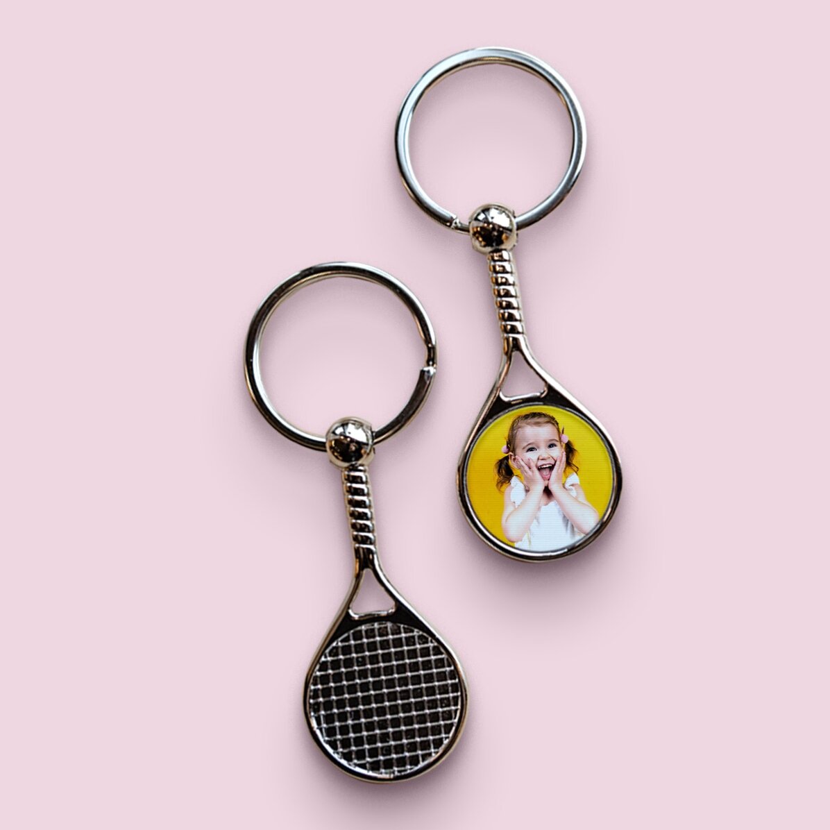 Porte-clés en forme de raquette de tennis personnalisé avec photo - Happy