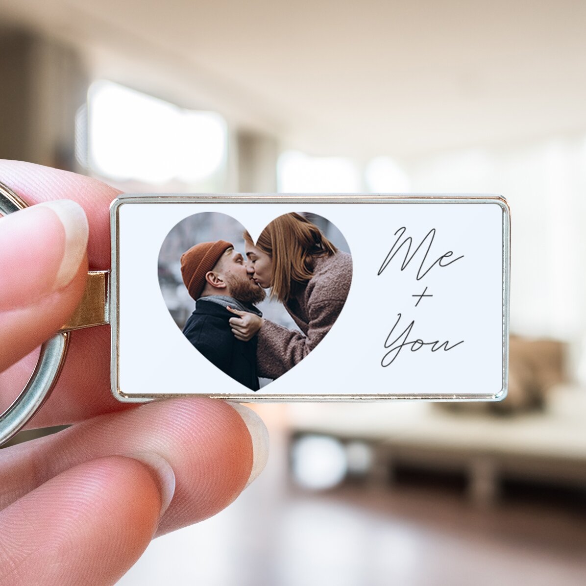 Porte-clés personnalisé avec texte et photo - Cœur