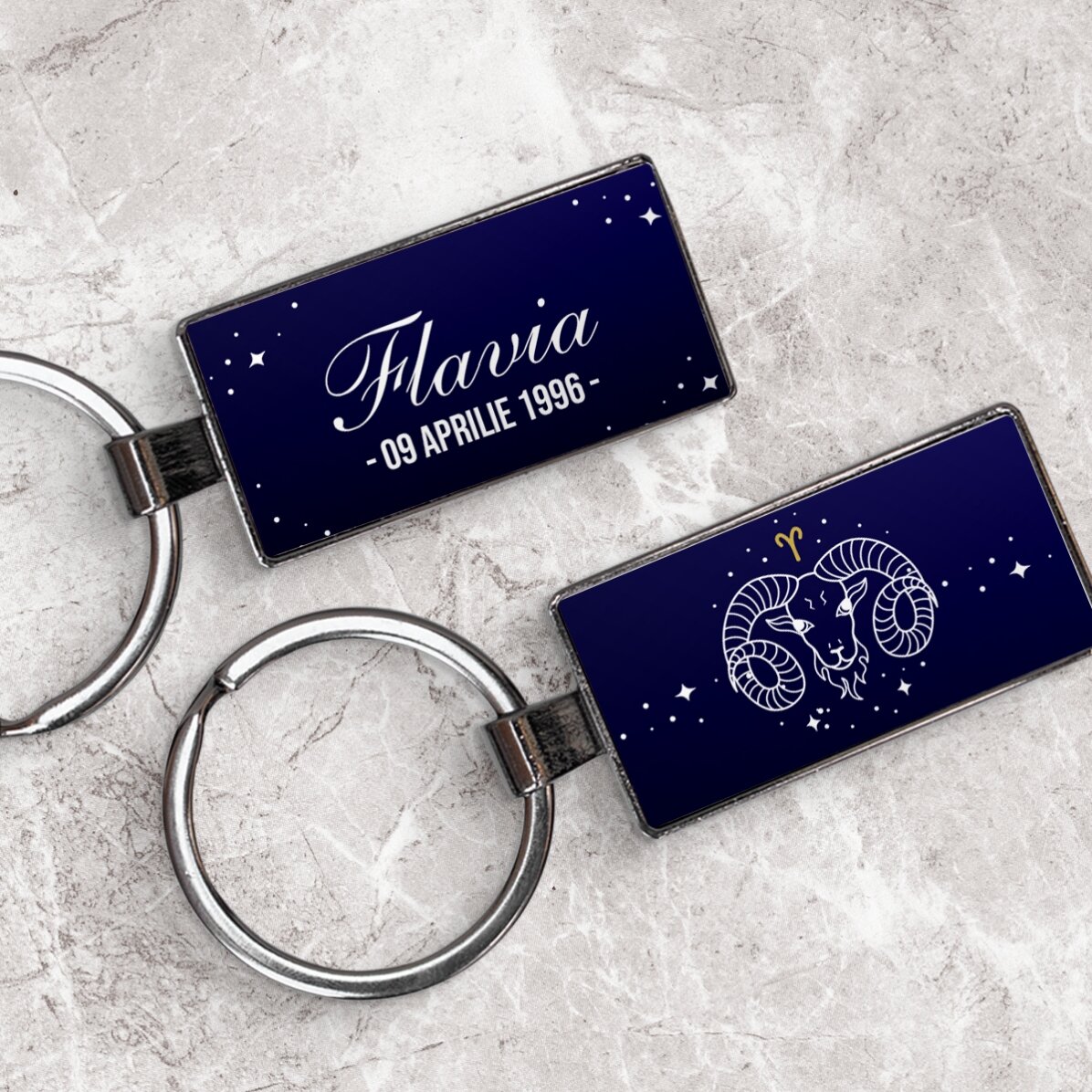 Gepersonaliseerde sleutelhanger met tekst en sterrenbeeld - Ram