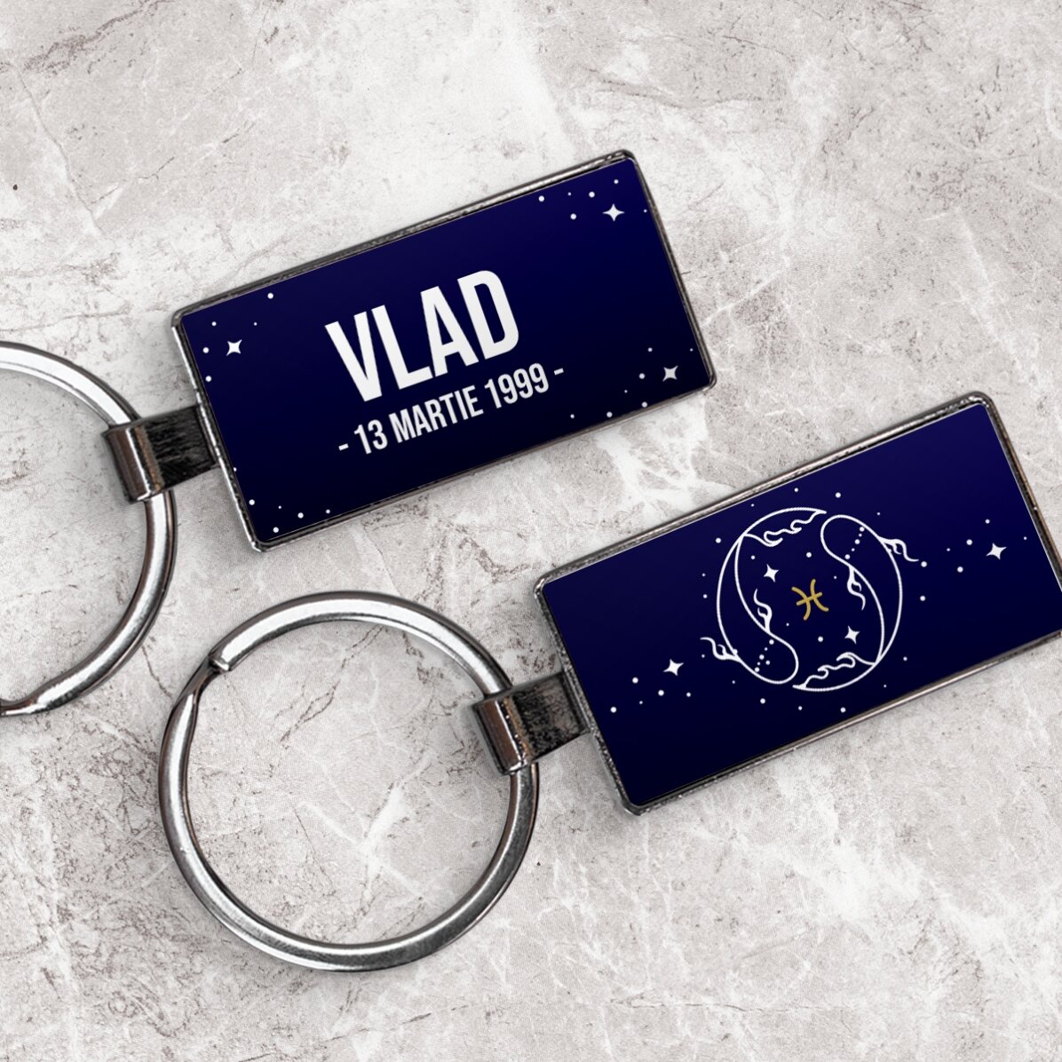 Gepersonaliseerde sleutelhanger met tekst en sterrenbeeld - Vissen