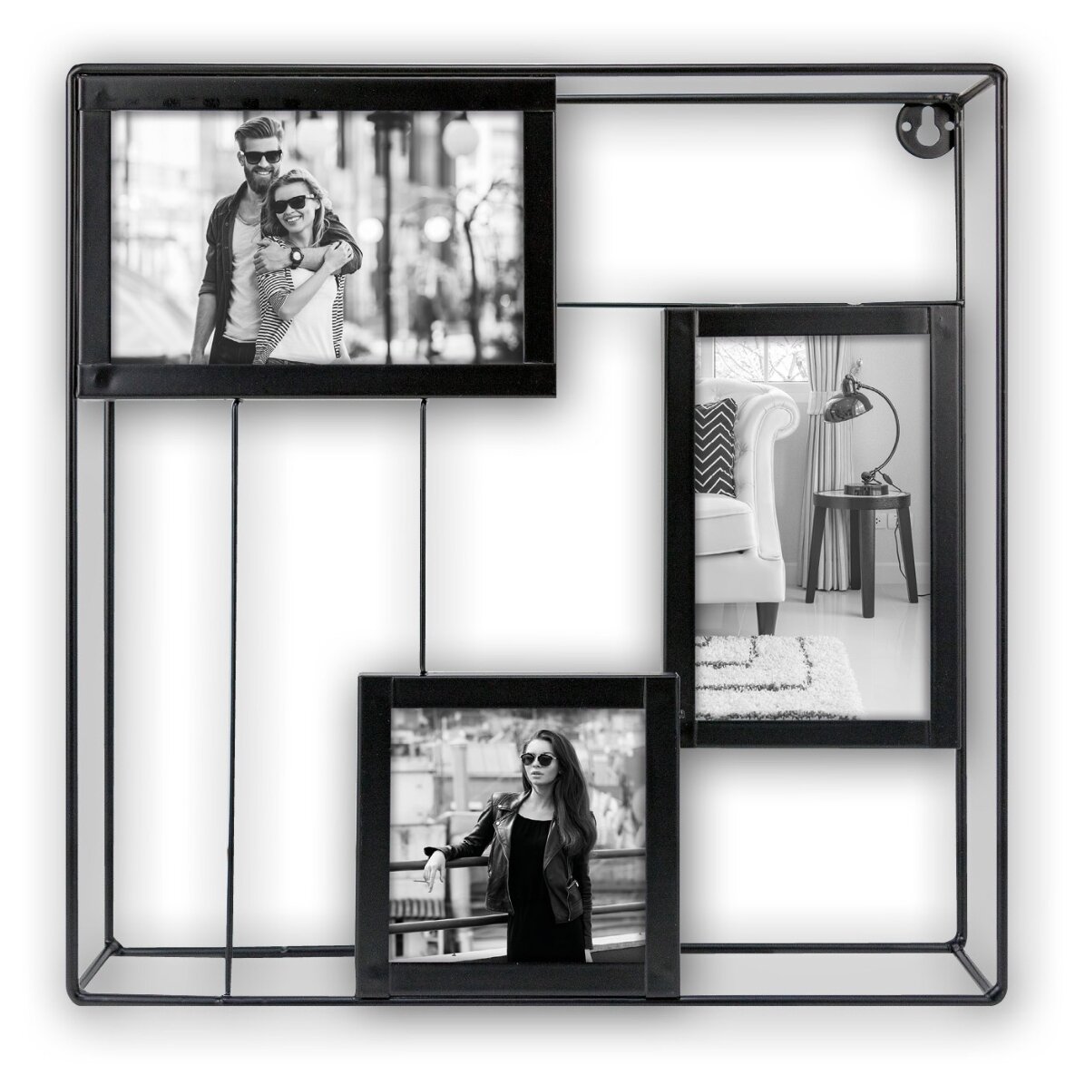 Cadre métallique pour trois photos - 30 x 30 cm