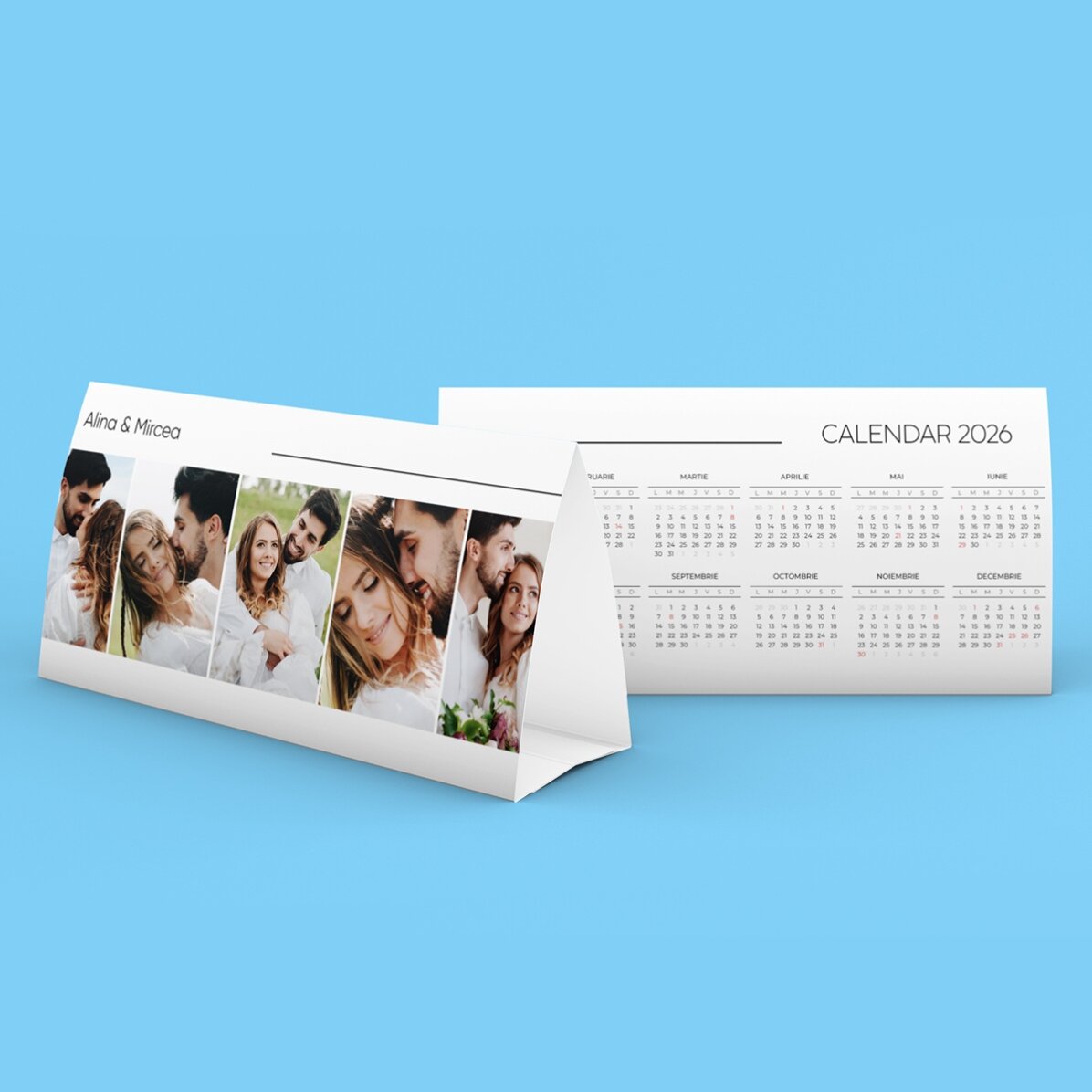 Gepersonaliseerde bureaukalender voor 2026 met 5 foto
