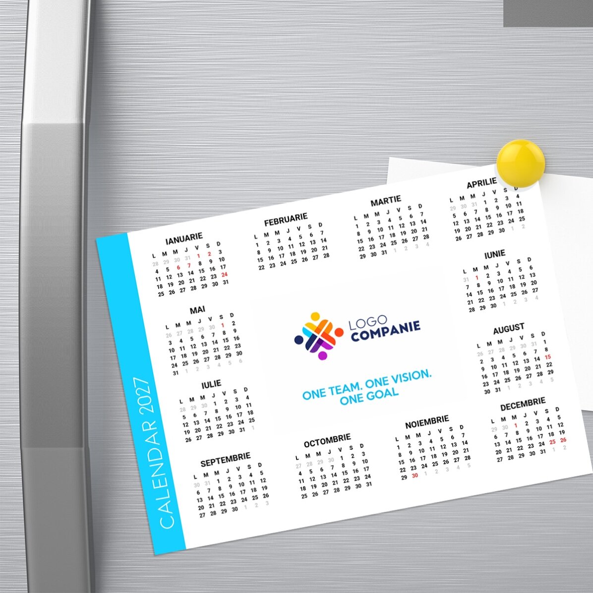Gepersonaliseerde magnetische kalender met logo en boodschap