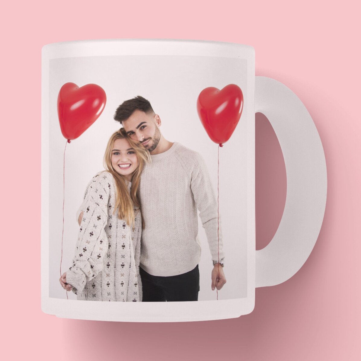 Gepersonaliseerde matte glazen mok met een foto en tekst