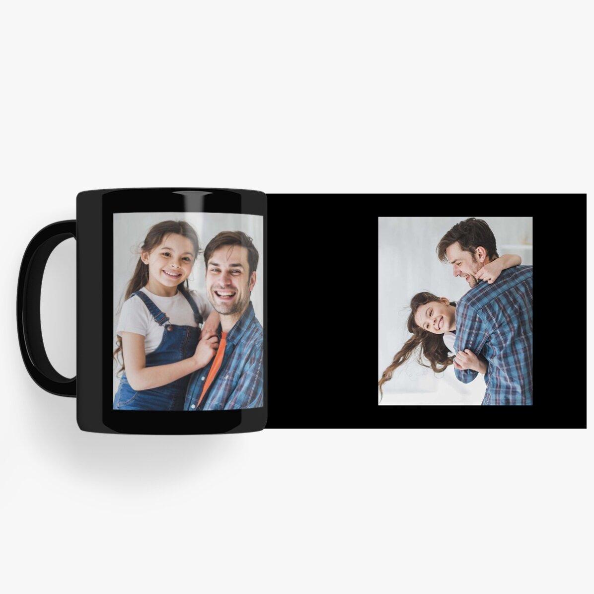 Gepersonaliseerde zwarte mok met twee foto’s
