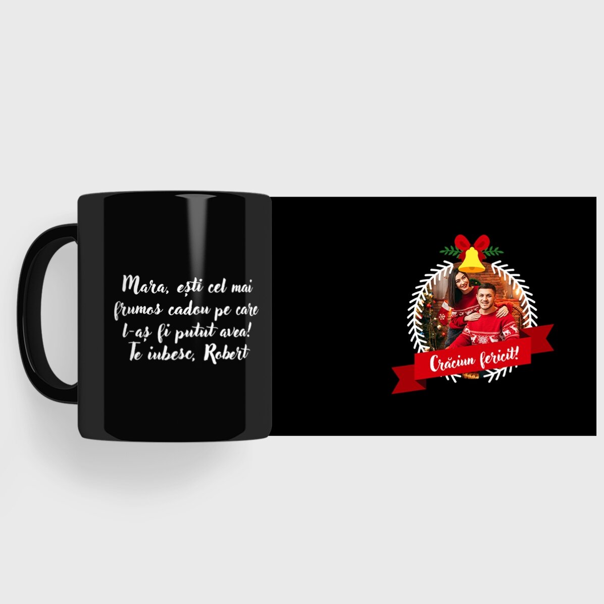 Tasse noire personnalisée avec photo et texte - Merry Christmas