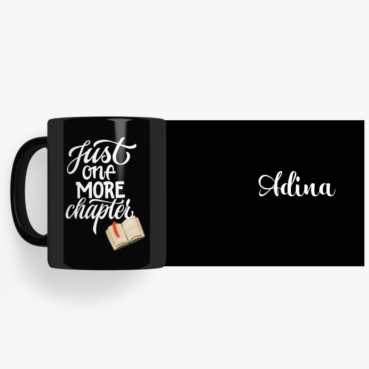 Tasse noire personnalisée avec un texte et ton nom - One more chapter