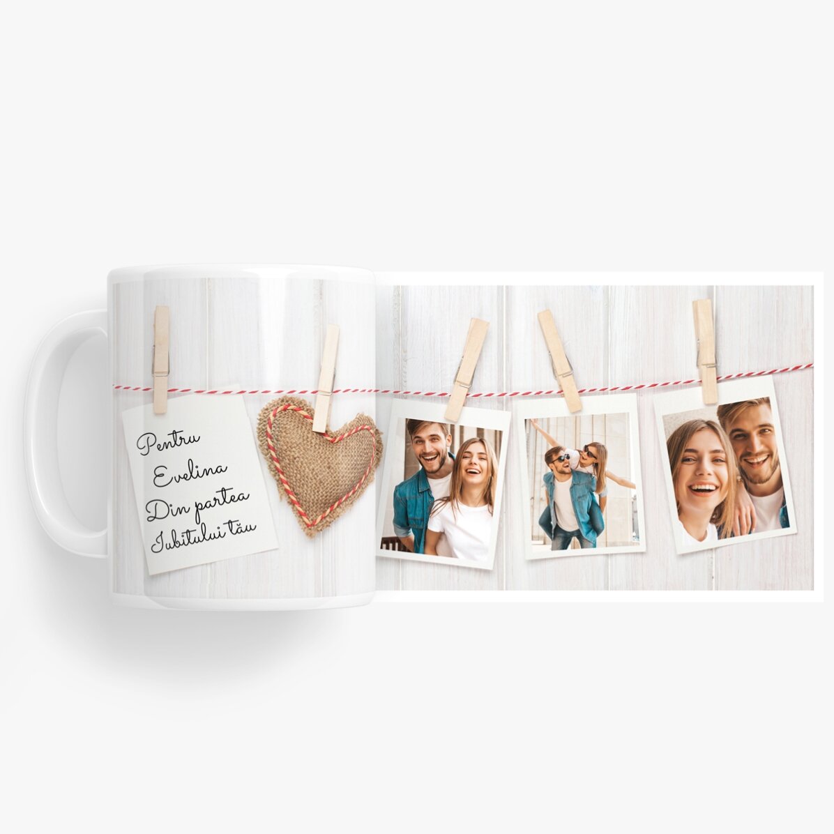 Tasse personnalisée avec 3 photos de style Polaroid