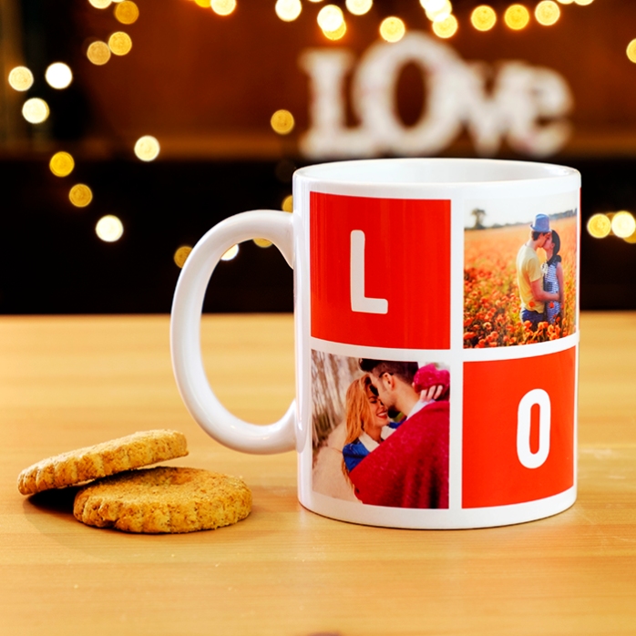 Gepersonaliseerde mok met 4 ‘love’-foto’s