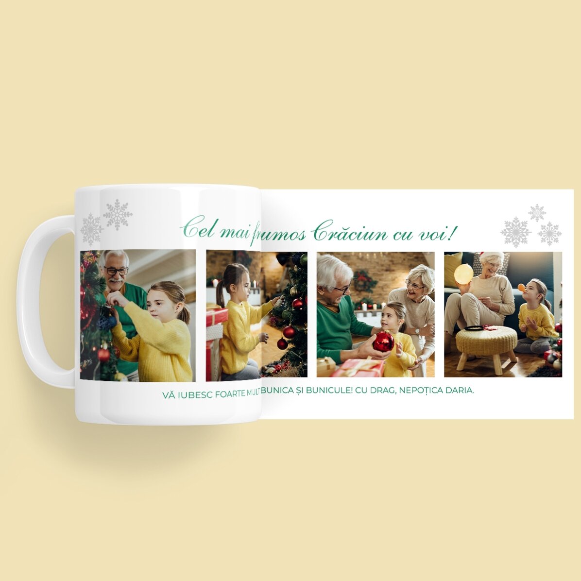 Tasse personnalisée avec 4 photos et un message de Noël pour les grands-parents