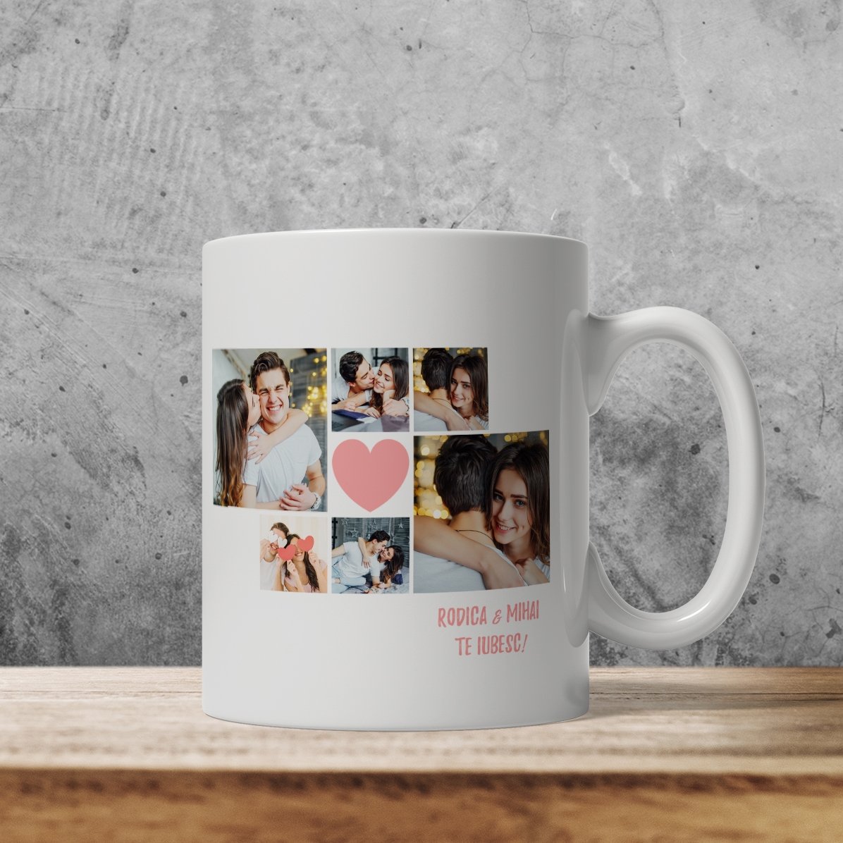 Tasse personnalisée avec 6 photos et un texte - Moments en couple