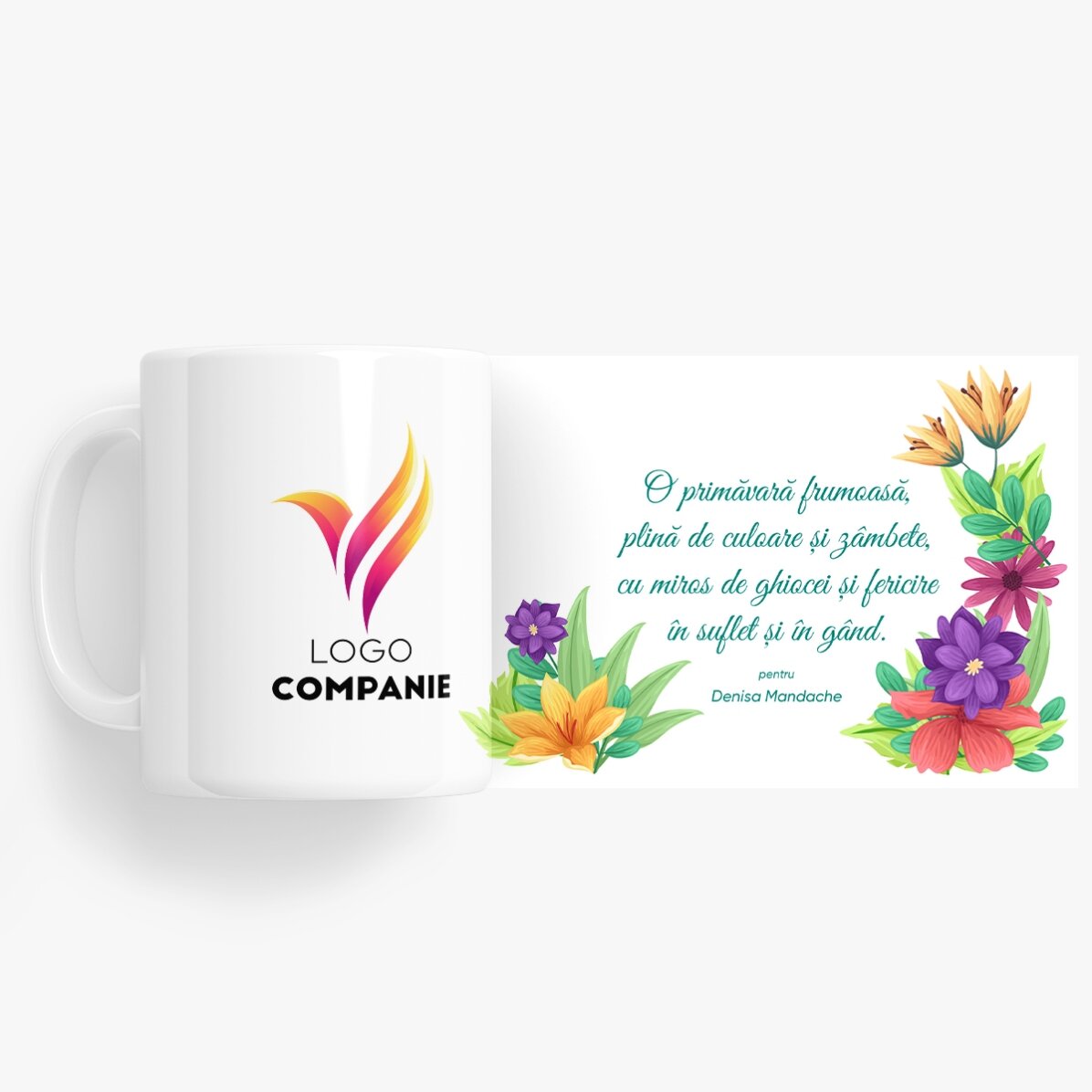 Gepersonaliseerde mok met logo en tekst - Lentebloemen