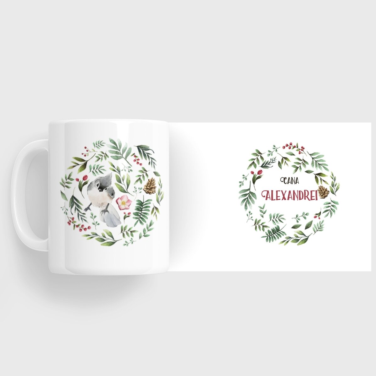 Gepersonaliseerde mok met vogel voor haar – kerstmodel
