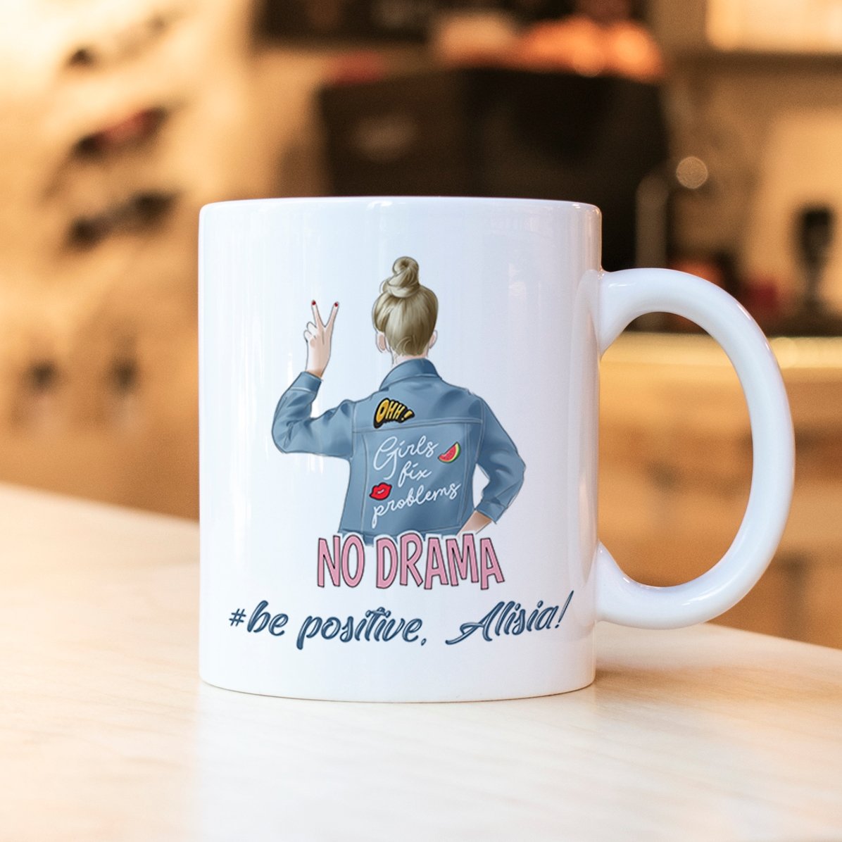 Gepersonaliseerde mok met tekst - No drama