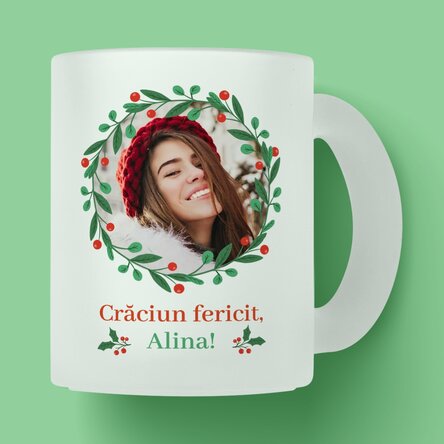 Gepersonaliseerde matte glazen mok met tekst en foto - Vrolijk Kerstfeest!