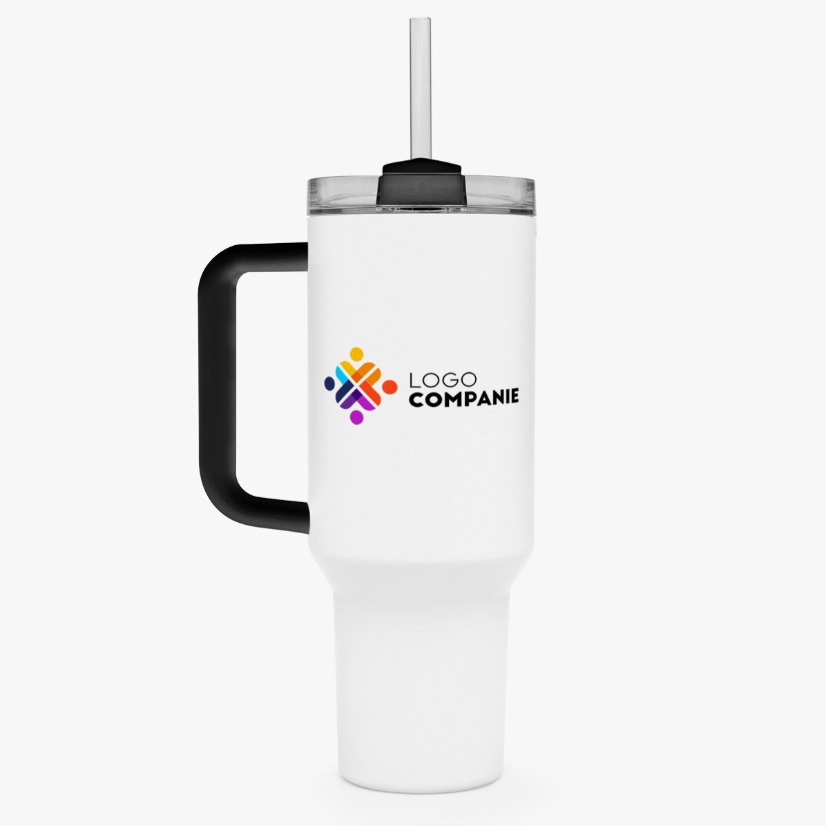 Thermosfles met handvat en rietje, gepersonaliseerd met logo en naam