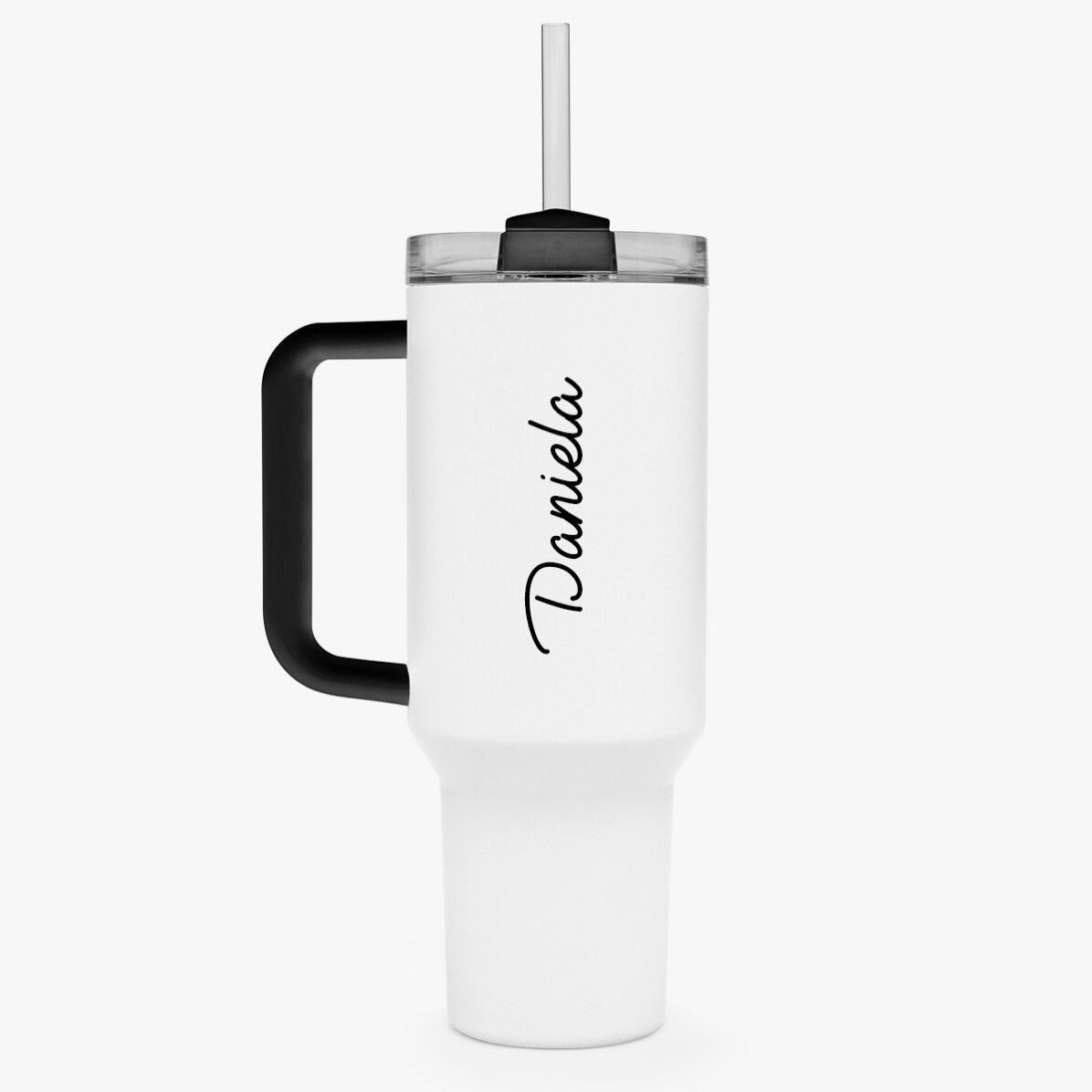 Thermosfles met handvat en rietje, gepersonaliseerd met naam