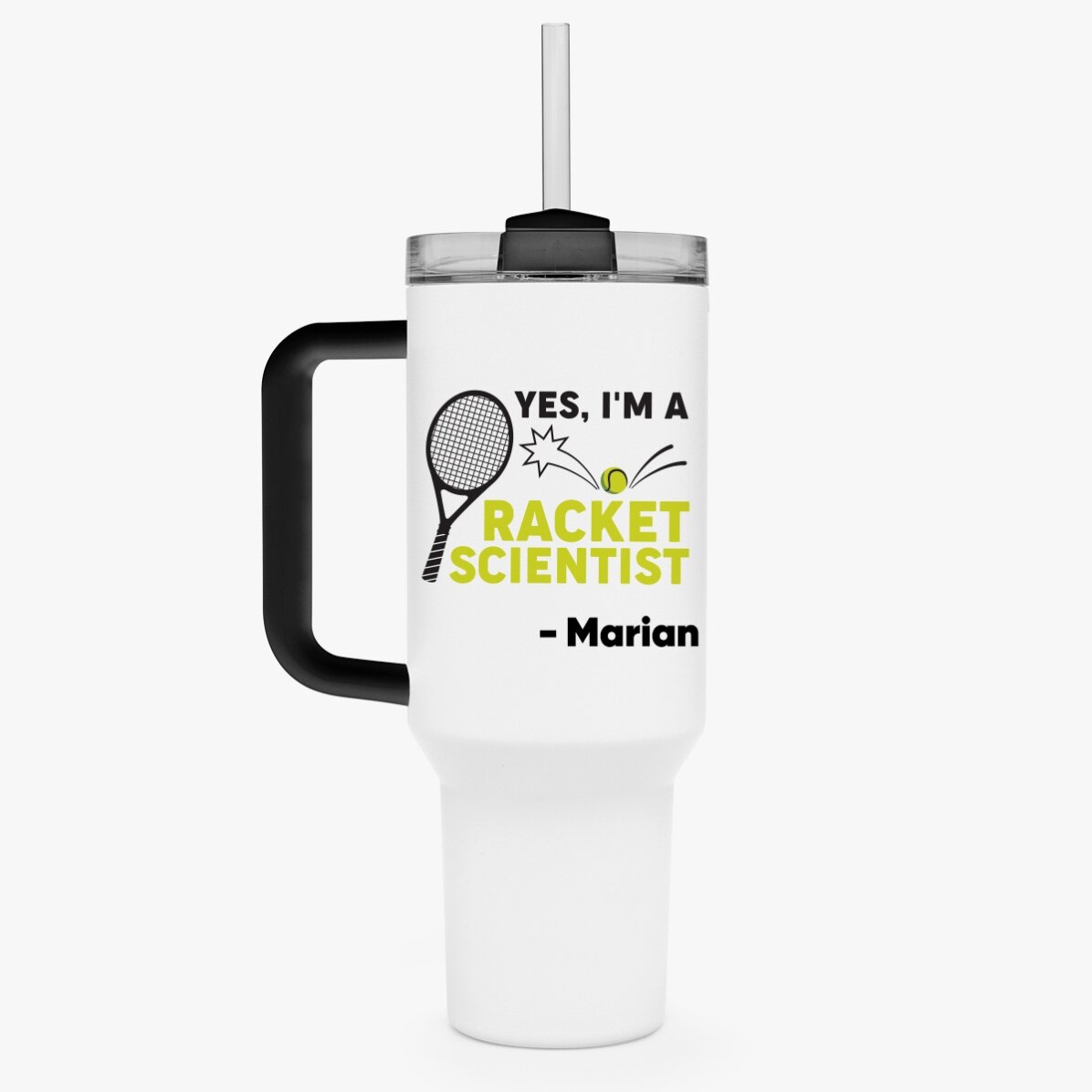 Thermosfles met handvat en rietje, gepersonaliseerd met tekst - Racket scientist