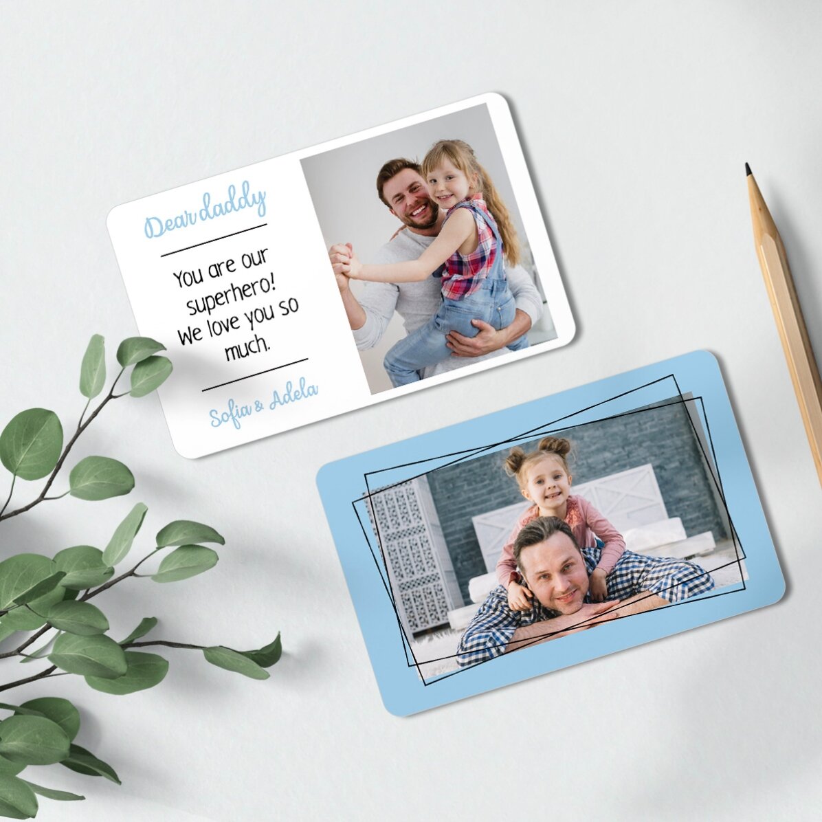 Gepersonaliseerd aluminium kaartje, voor- en achterkant, met 2 foto