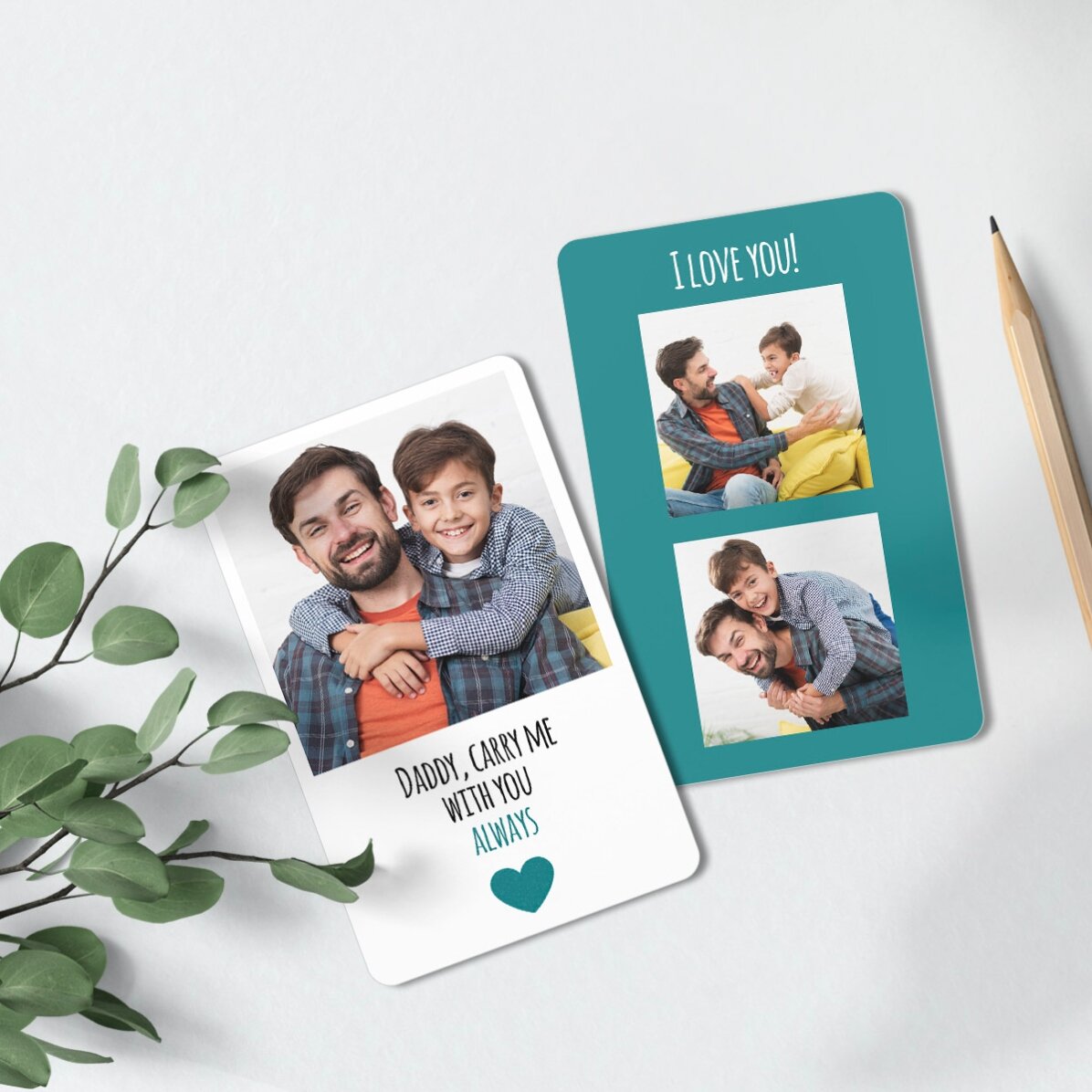 Carte en aluminium personnalisée recto-verso avec 3 photos et un message