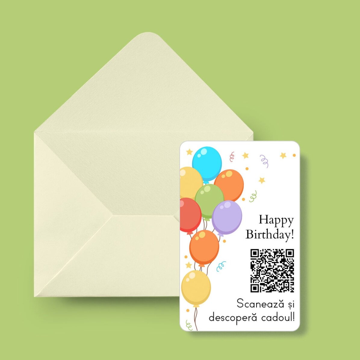 Carte en aluminium personnalisée recto-verso avec un message, un code QR et une photo - Joyeux anniv