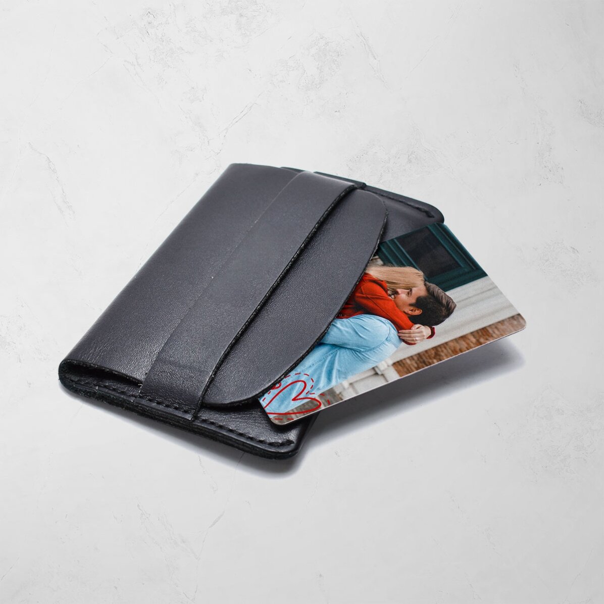 Carte en aluminium personnalisée recto-verso avec un message et une photo