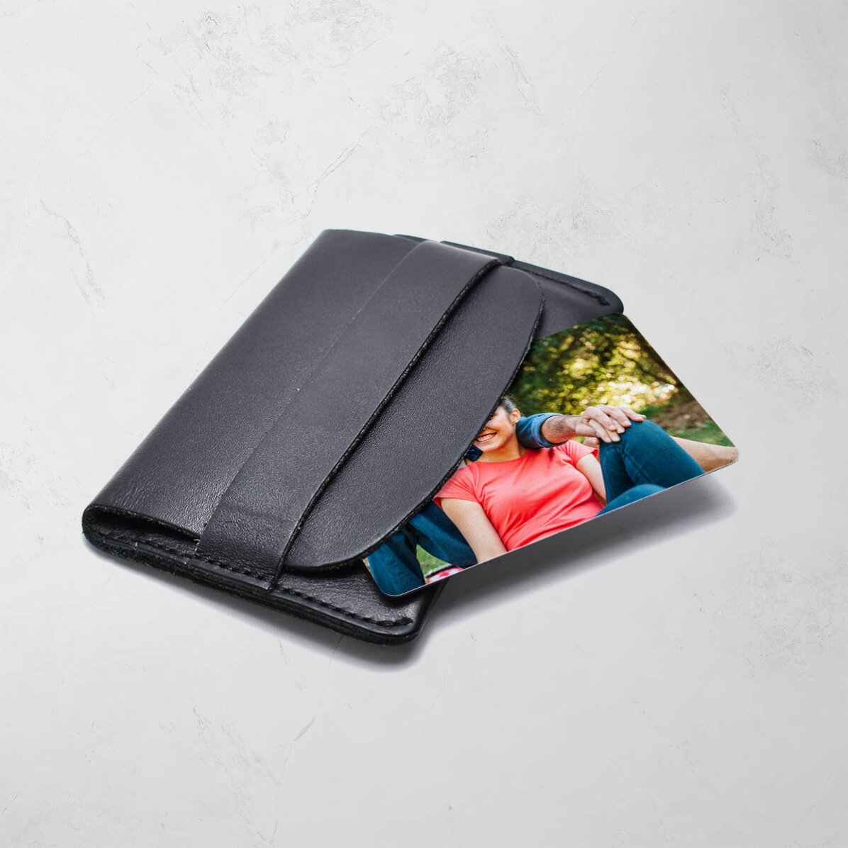 Gepersonaliseerde aluminiumkaart, voor- en achterzijde, met een foto en tekst