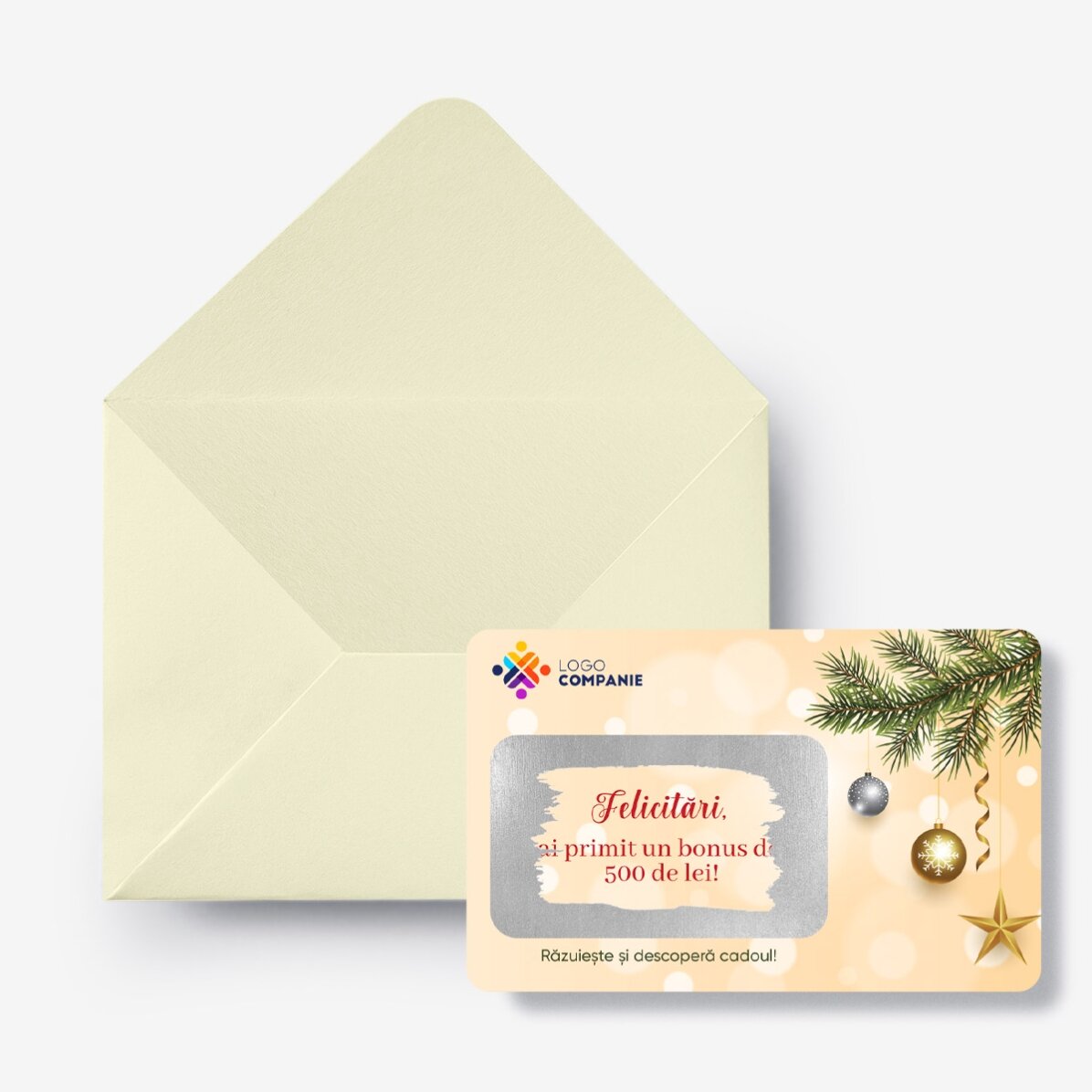 Carte en aluminium à gratter personnalisée recto-verso avec message et logo - Joyeux Noël
