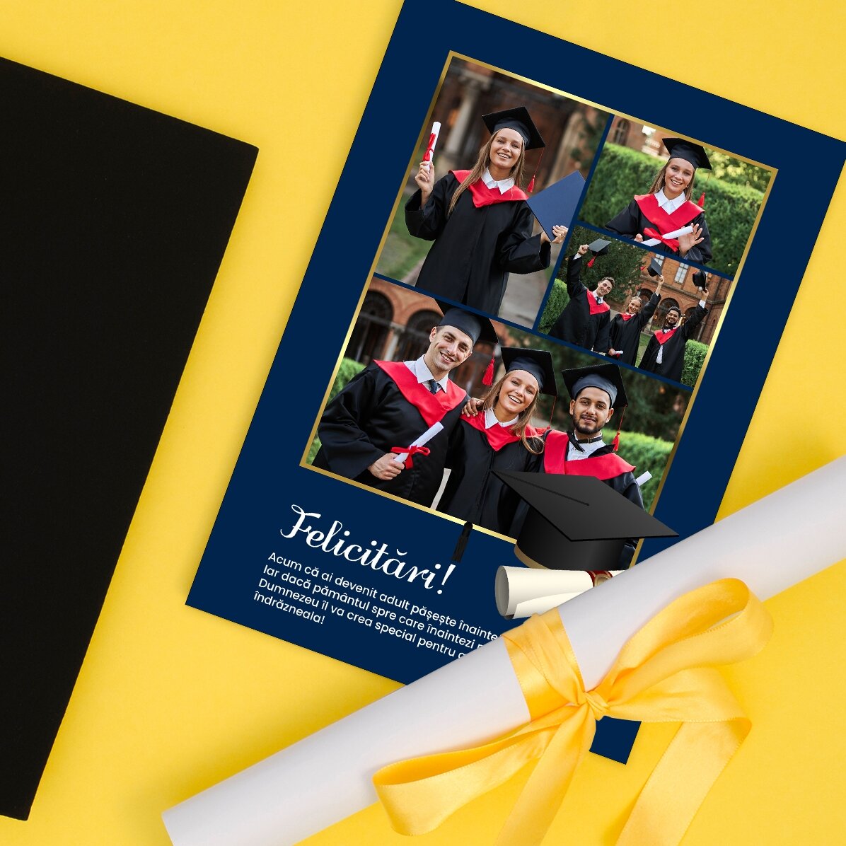 Gepersonaliseerde kaart met 4 foto’s en tekst ter gelegenheid van het afstuderen