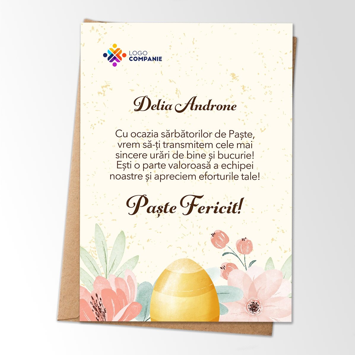 Gepersonaliseerde kaart met logo en paasboodschap - Floral