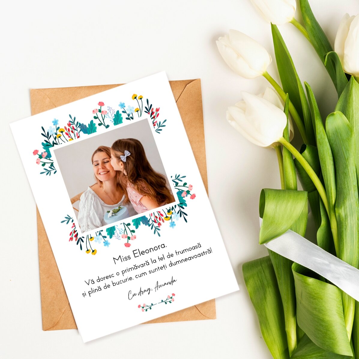Carte personnalisée avec une photo et un message de printemps