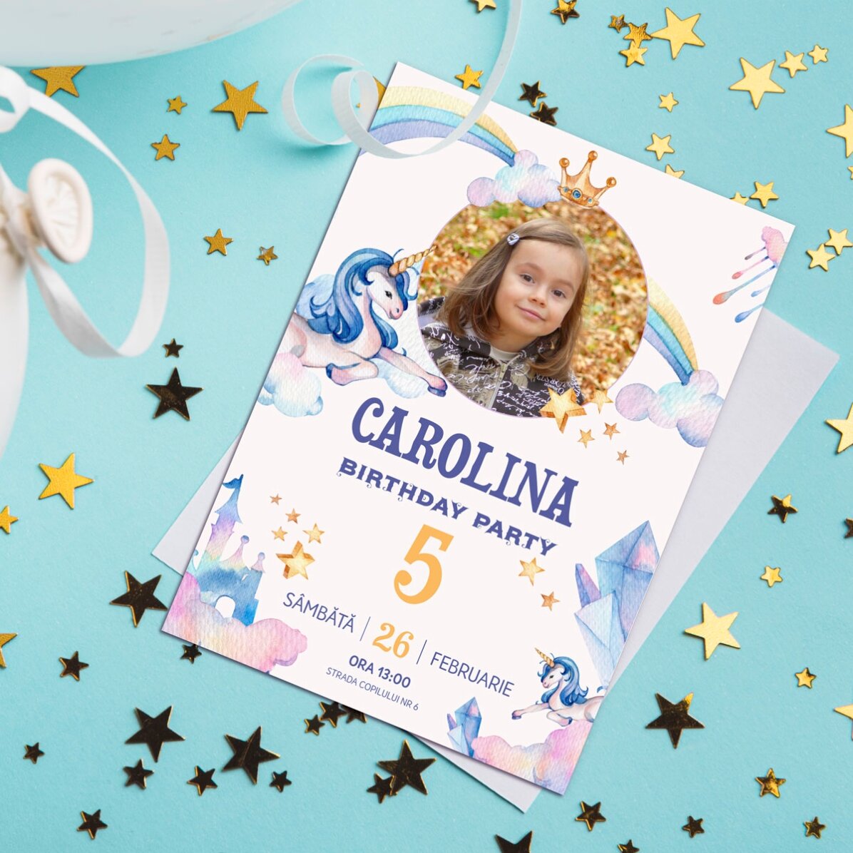 Carte personnalisée avec une photo et un texte - Invitation d