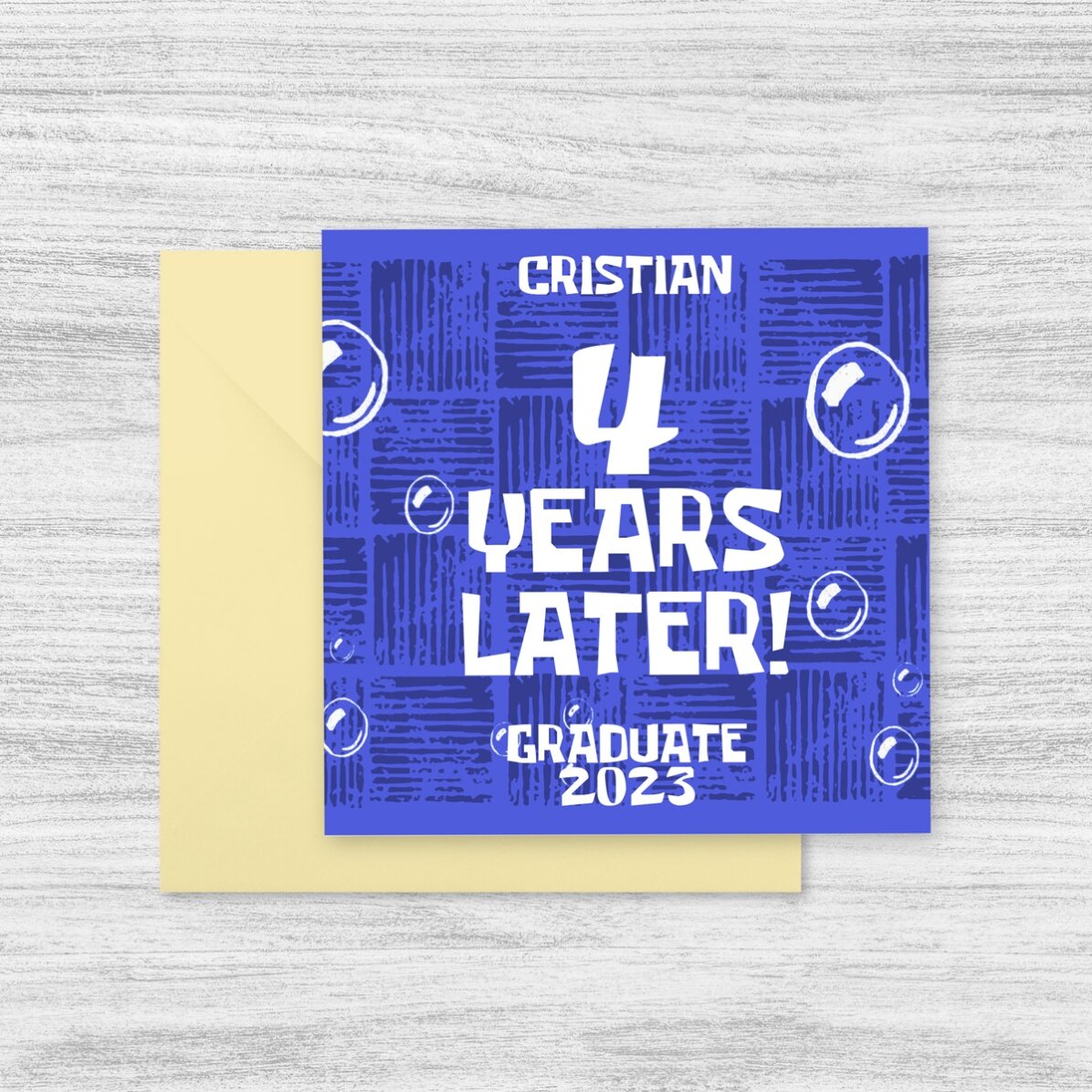 Carte carrée personnalisée avec texte - 4 ans plus tard