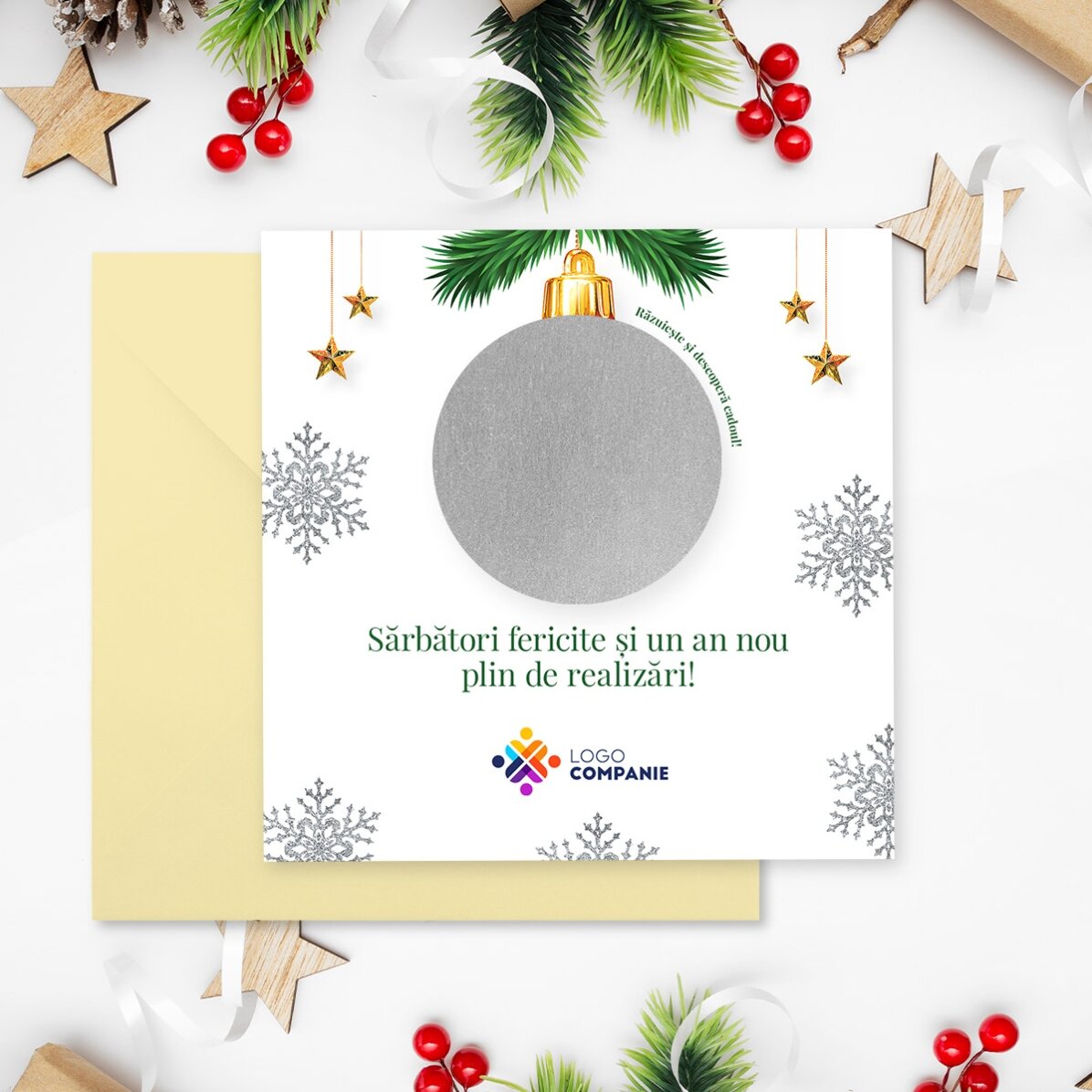 Gepersonaliseerde kraskaart met logo en boodschap - Kerstverrassing