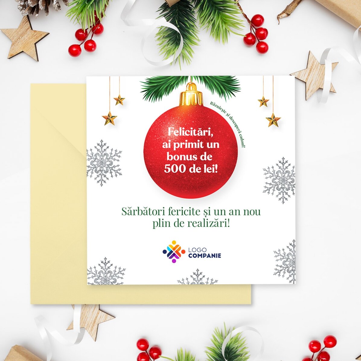 Gepersonaliseerde kraskaart met logo en boodschap - Kerstverrassing