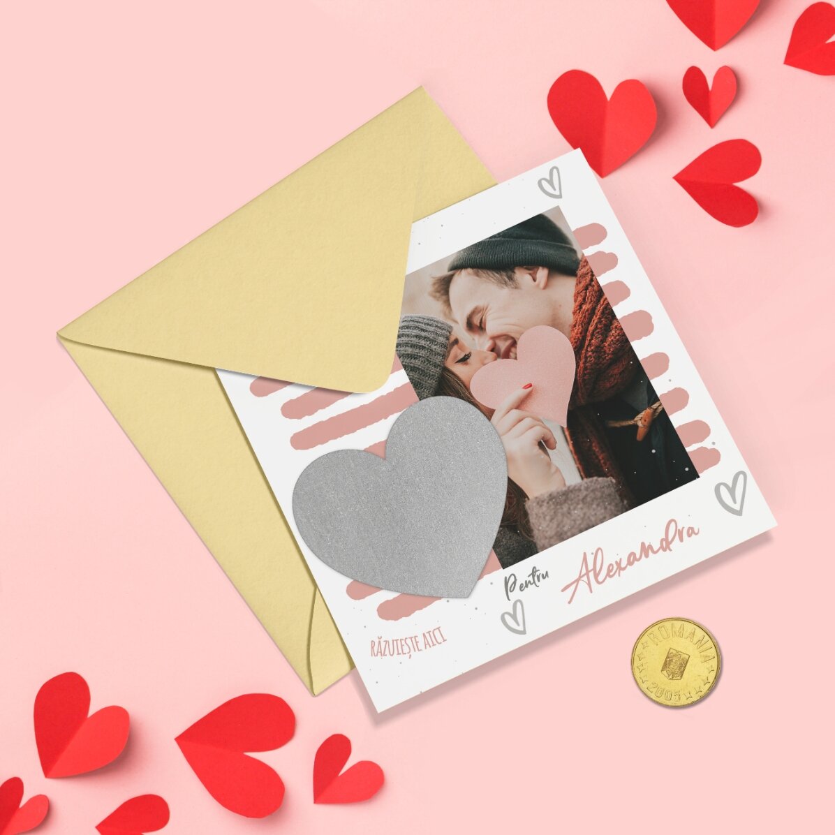 Carte à gratter personnalisée avec message et photo - Love