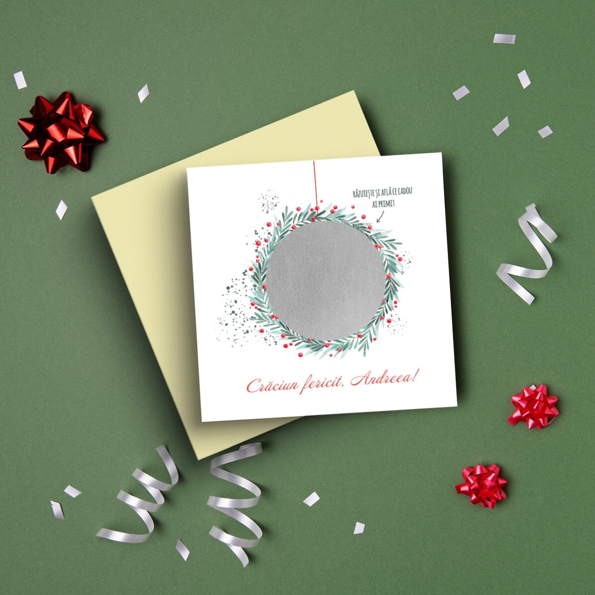 Carte à gratter personnalisée avec un message surprise de Noël