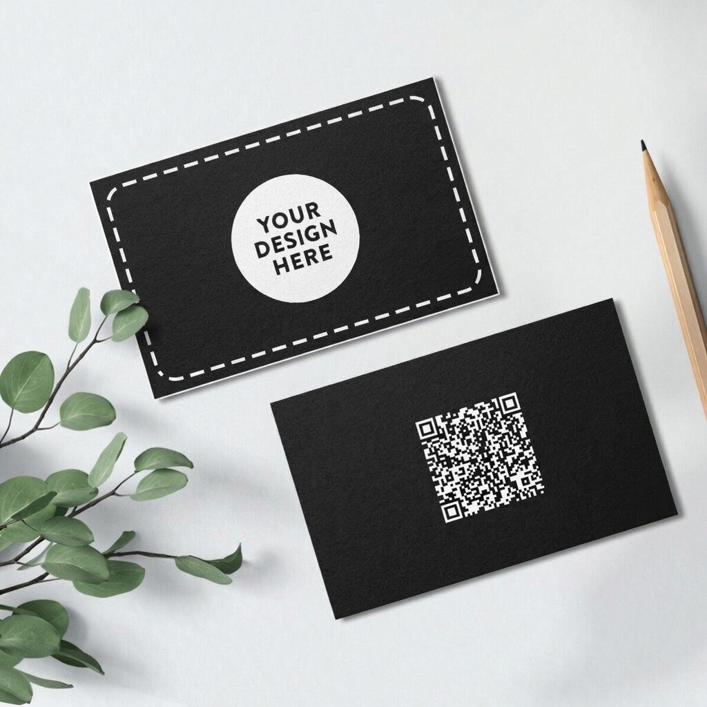 Visitekaartjes van papier, dubbelzijdig bedrukt, met QR-code en jouw eigen ontwerp