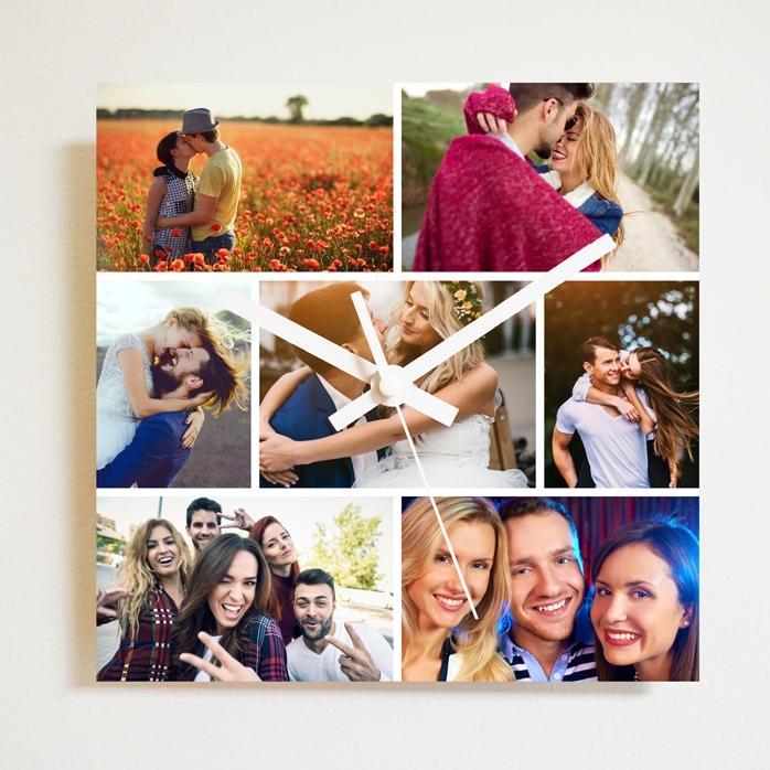 Gepersonaliseerd vierkant fotoklokje met 7 foto’s