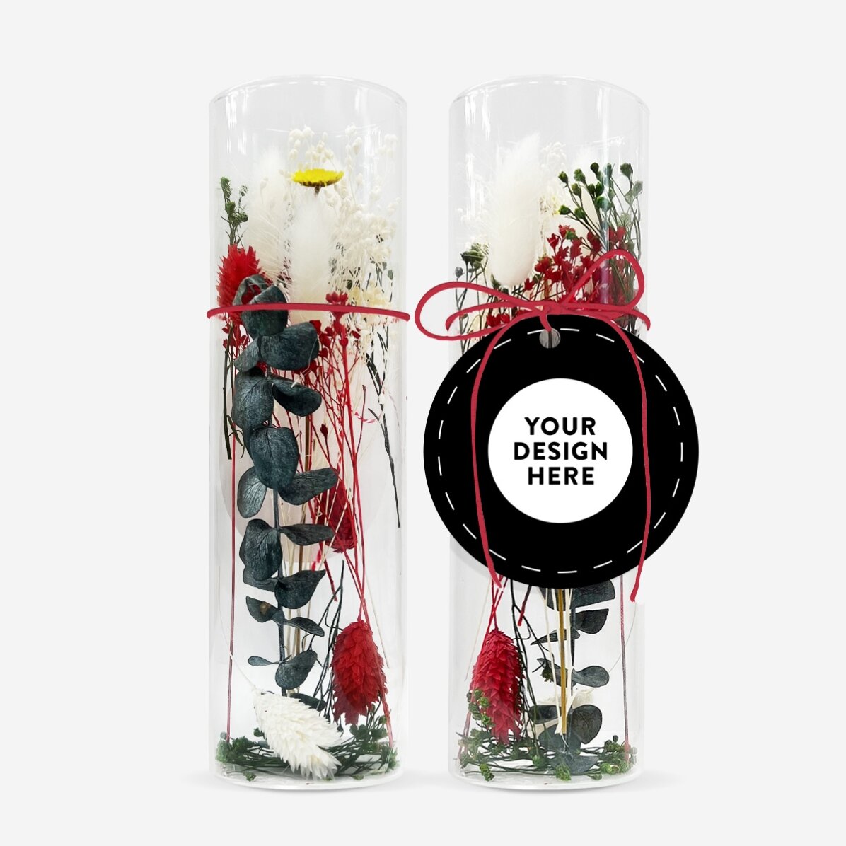 Glazen siervoorwerp met geconserveerde bloemen, gepersonaliseerd met jouw ontwerp