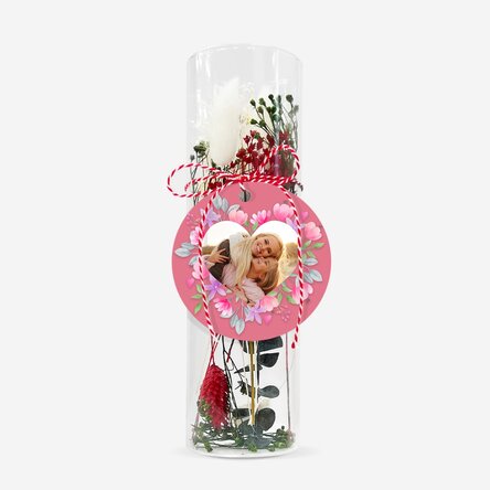 Glasornament met geconserveerde bloemen, gepersonaliseerd met een foto - Roze bloemen