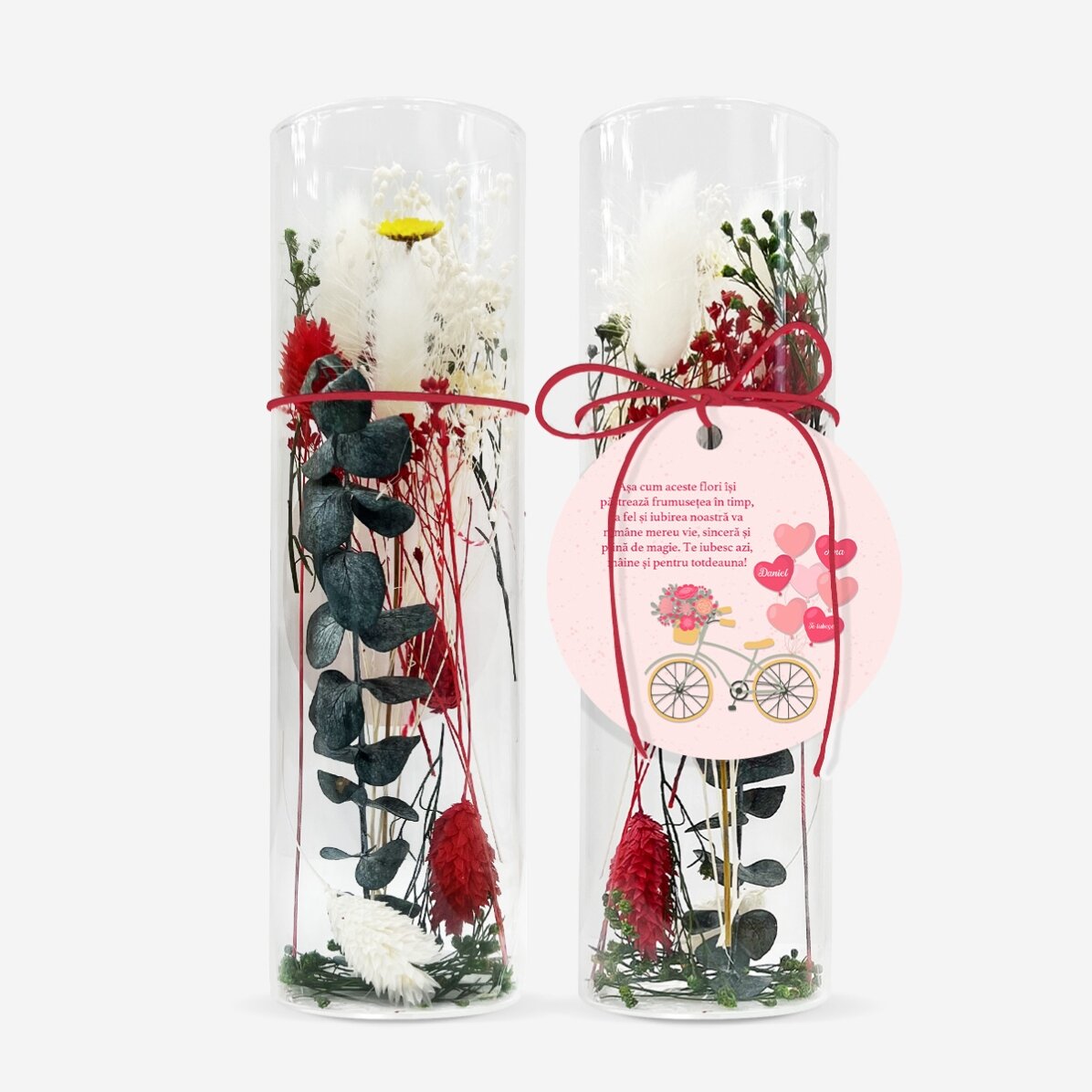 Glasornament met geconserveerde bloemen, gepersonaliseerd met tekst - Liefde