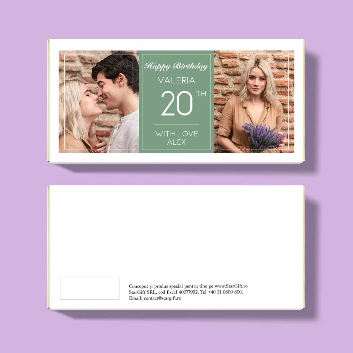 Chocolat personnalisé avec deux photos et un texte - Anniversaire