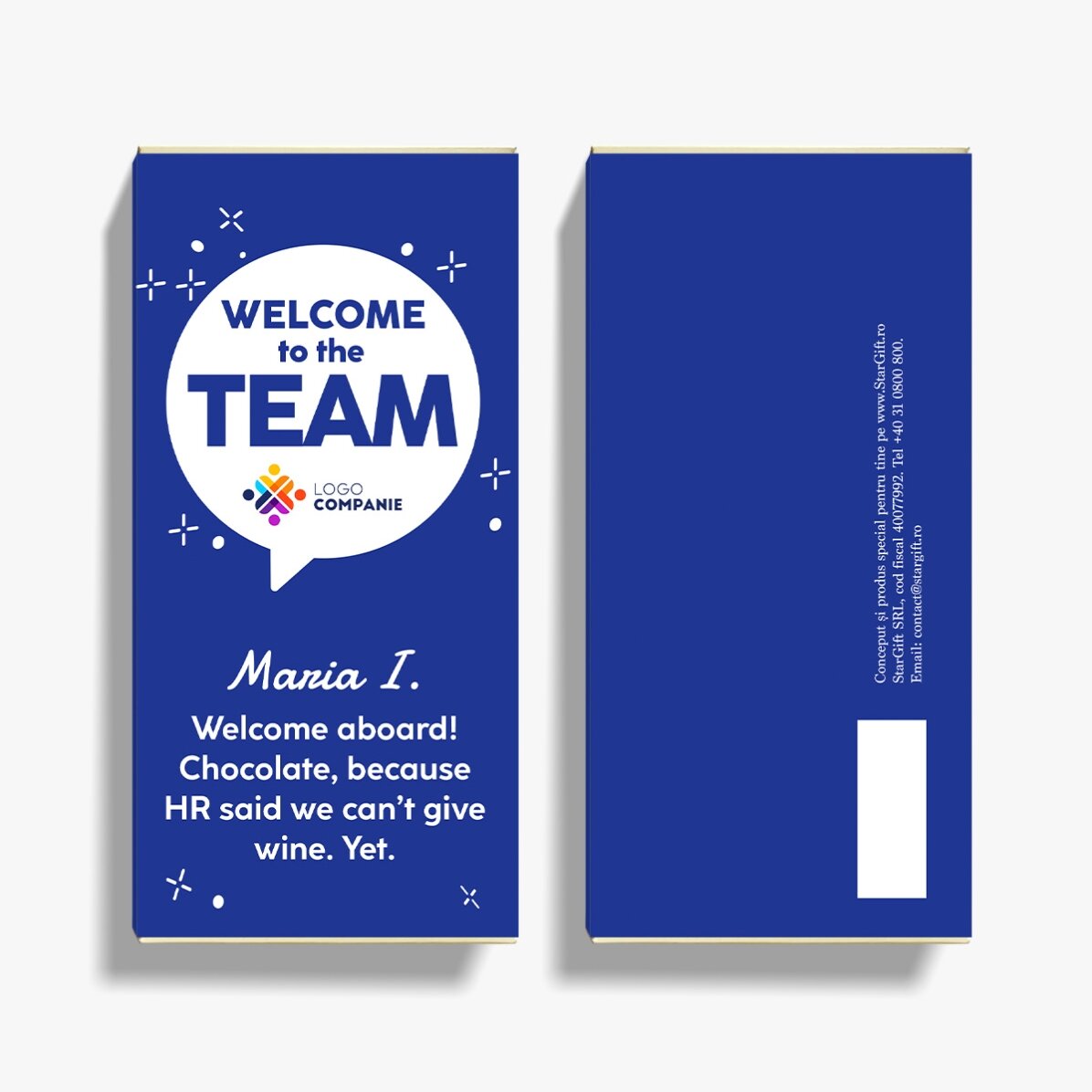 Chocolade met logo en persoonlijke boodschap - Welkom bij het team
