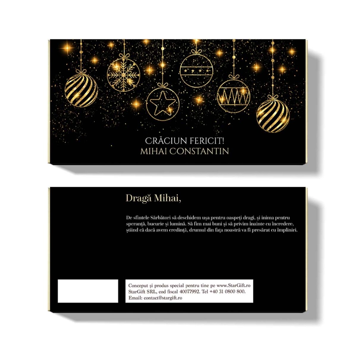 Chocolat personnalisé avec un nom et un message - Gold Christmas