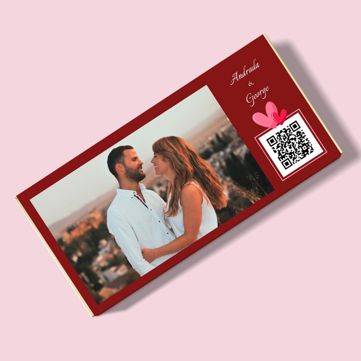 Chocolat personnalisé avec une photo, un texte et un code QR - Love