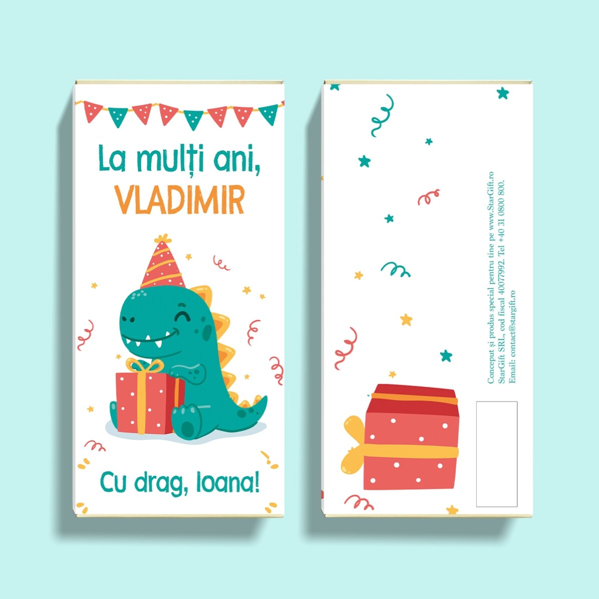 Chocolat personnalisé avec un message - Happy Dino